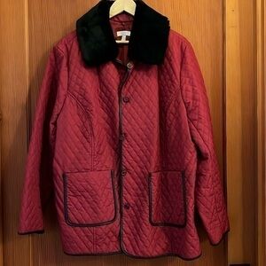 Charter Club vintage red jacket- detachable faux fur collar, buttons, pockets